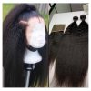 24 Inches Yaki Kinky Straight Hair With Frontal 3 Bundles