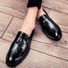 Big Size Men Glossy Tassel Brogue Leather Shoes-black